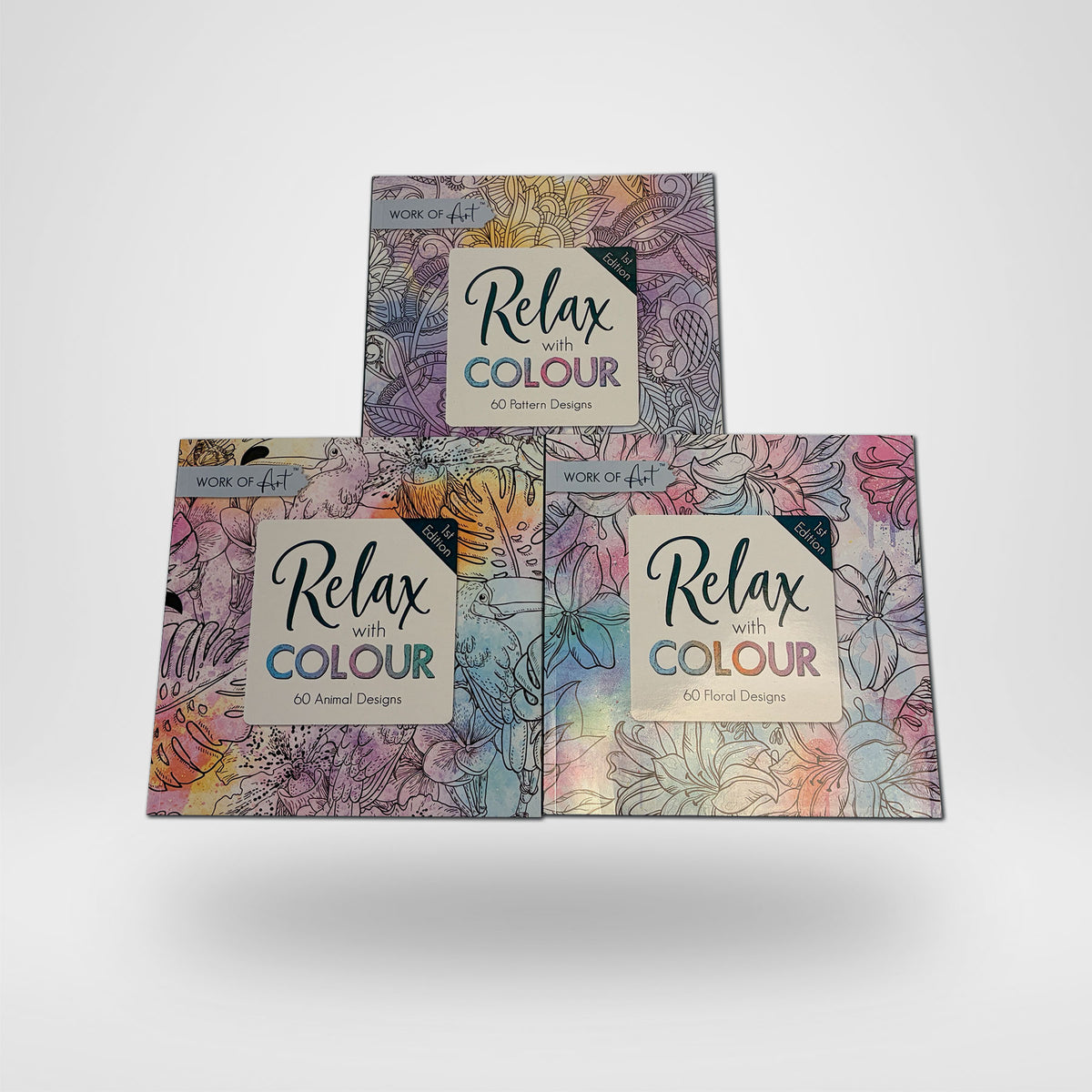 Colour Therapy Adult Colouring Books, Series 1 Floral Animal Pattern - Set of 3 Books