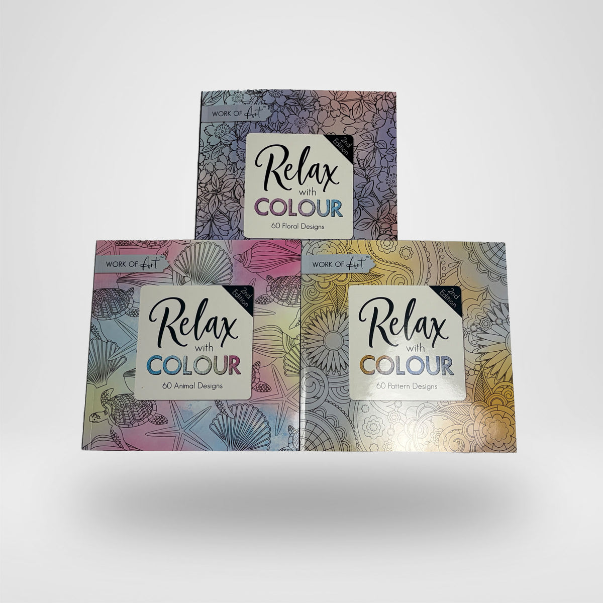 Colour Therapy Adult Colouring Books, Series 2 Animal, Floral, and Pattern Illustrations - Set of 3 Books