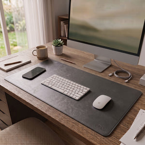 Vegan Leather Desk Mat - Black (90cm × 40cm)