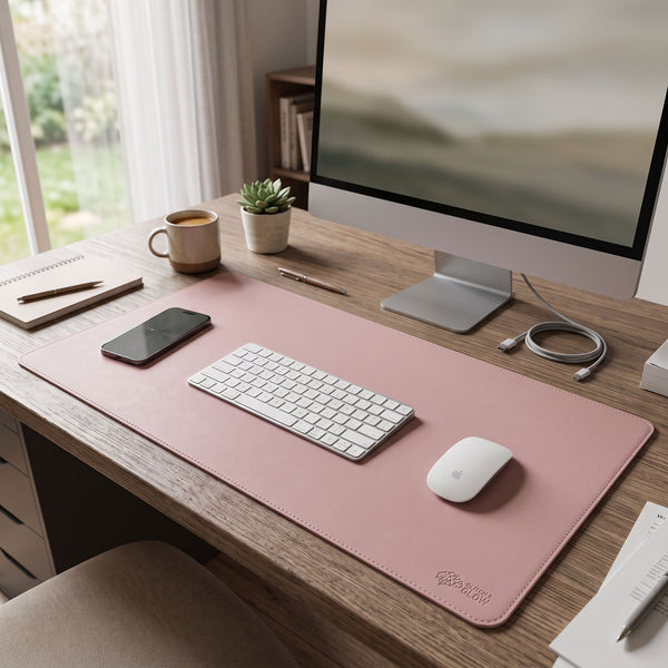 Vegan Leather Desk Mat - Pink (90cm × 40cm)