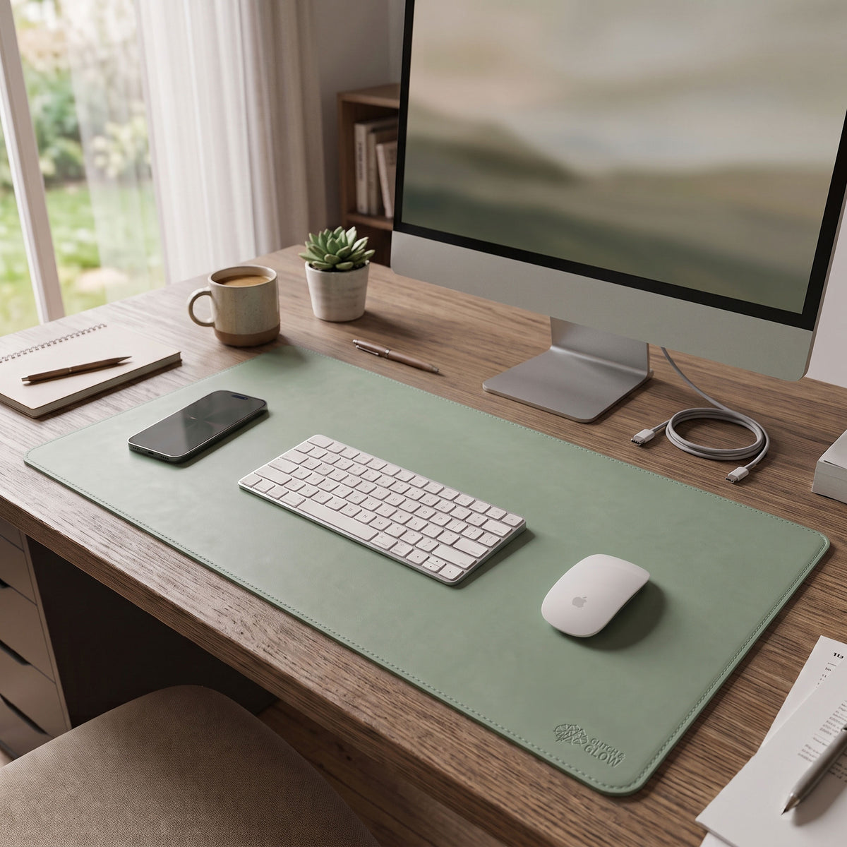 Vegan Leather Desk Mat - Sage Green (90cm × 40cm)