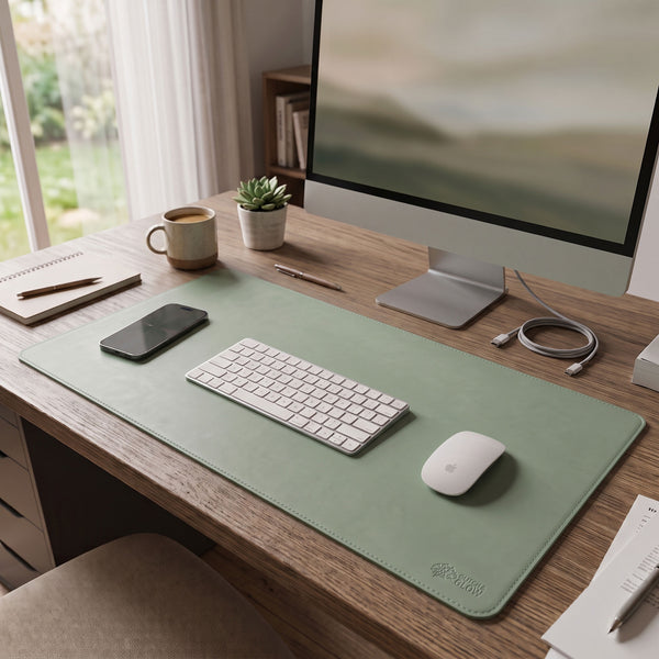 Vegan Leather Desk Mat - Sage Green (90cm × 40cm)