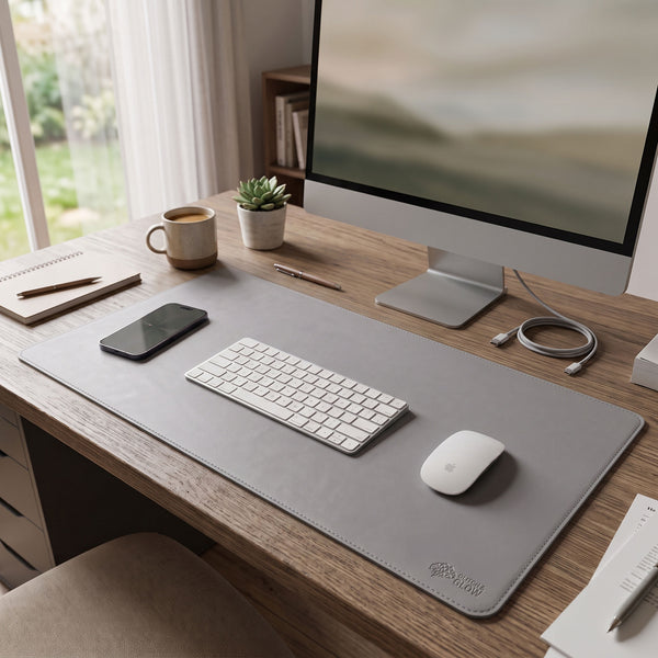 Vegan Leather Desk Mat - Grey (90cm × 40cm)