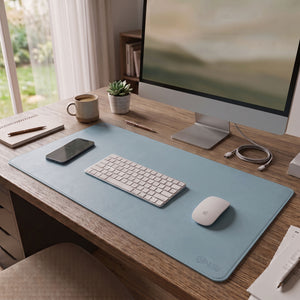 Vegan Leather Desk Mat - Light Blue (90cm × 40cm)