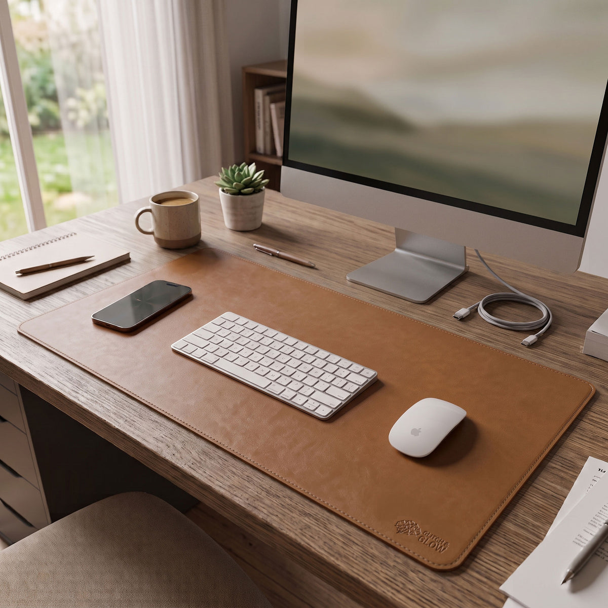 Vegan Leather Desk Mat - Brown (90cm × 40cm)