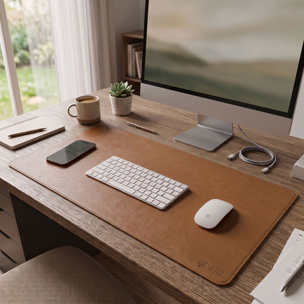 Vegan Leather Desk Mat - Brown (90cm × 40cm)