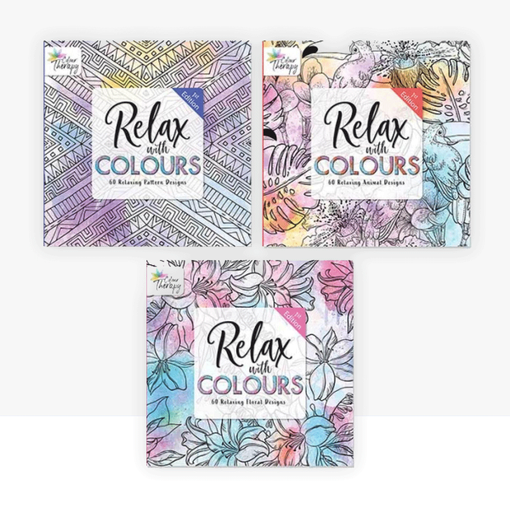Colour Therapy Adult Colouring Books, Series 1 Floral Animal Pattern - Set of 3 Books