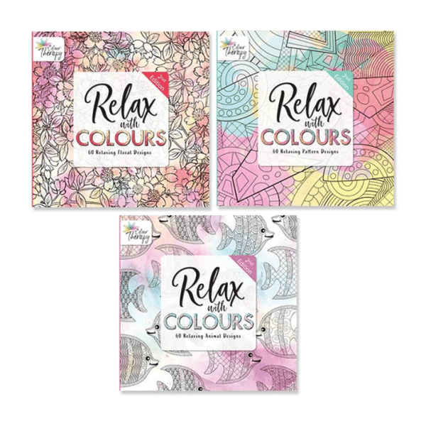 Colour Therapy Adult Colouring Books, Series 2 Animal, Floral, and Pattern Illustrations - Set of 3 Books
